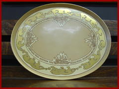 Arts and Crafts Design Hand Painted Oval Tray, T&V Limoges, France.   Gold Feliform Design along Bor